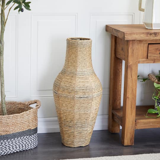 Brown Faux Seagrass Handmade Tall Woven Floor Vase 12" x 12" x 28"
